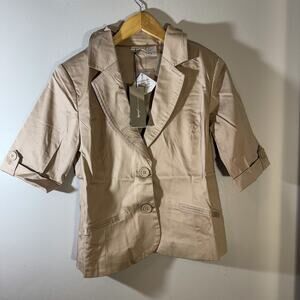 NWT Spiegel Short Sleeve Blazer | Tan Cotton Lycra Tonal Sateen Size 10